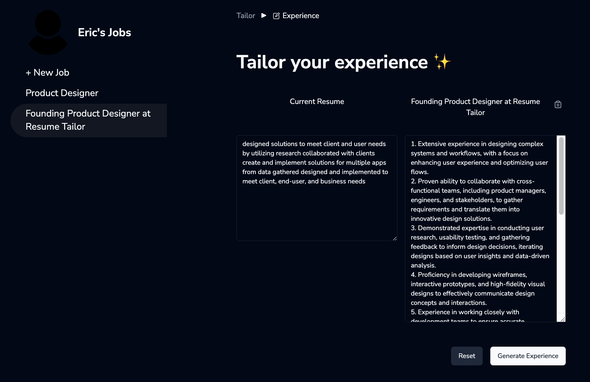 tailor resume screenshot